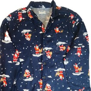 Old Navy Pajama Shirt Mens XL Navy Santa Christmas Flannel‎ Sleep Lounge Pocket
